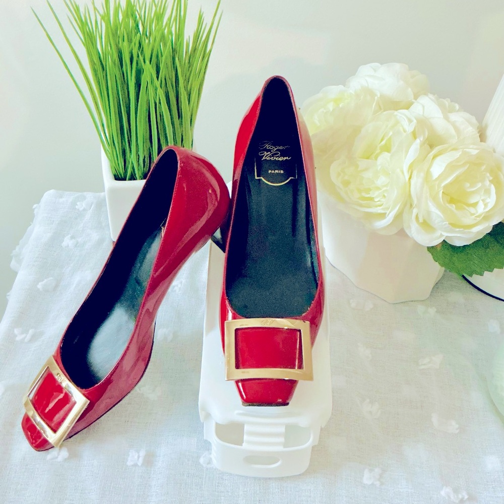 Roger Vivier Red Heels with Gold Buckle. Rarely worn. Like NEW!